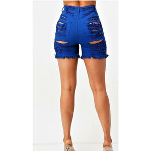 Aphrodite Super High Waisted Destructed Frayed Electric Blue Booty Shorts Sz M